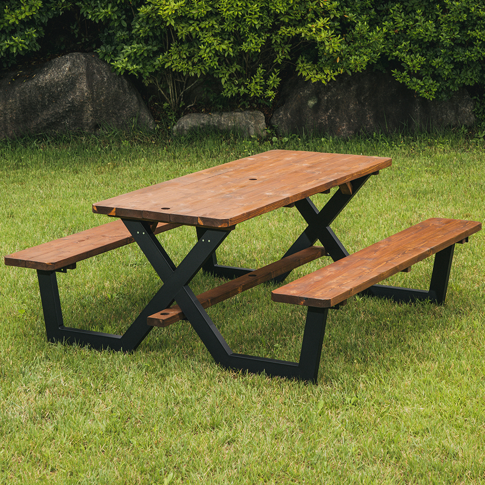 [100%통원목] 야외테이블세트 편의점 테라스 야외용 양쪽평벤치4인월넛