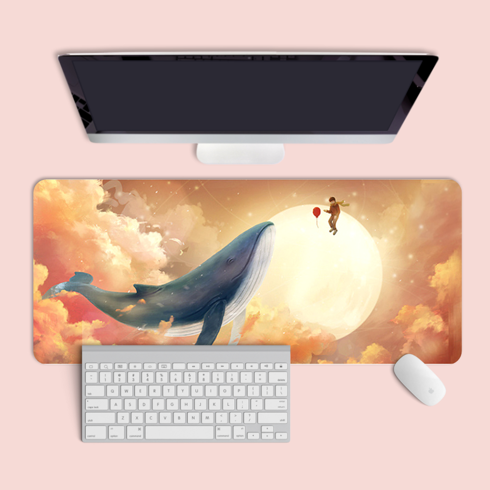 석양 하늘 고래 디자인 마우스 장패드 대형 감성 일러스트 게이밍 키보드 패드 80cm