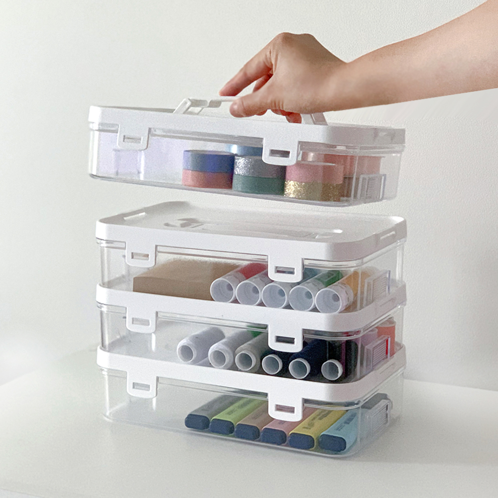 레츠 수납 정리함 틴케이스 필기구 리빙 박스 투명 정리함 4개세트