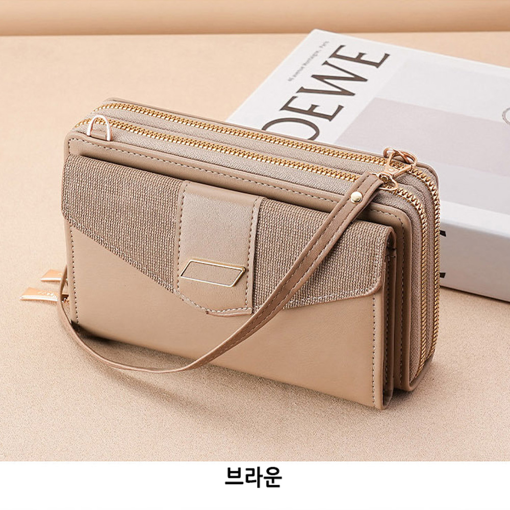 여성 2단지퍼 장지갑 엄마 여친 지갑선물 핸드폰 지폐지갑 두칸 긴지갑 크로스백 겸용 - 상세 이미지 5