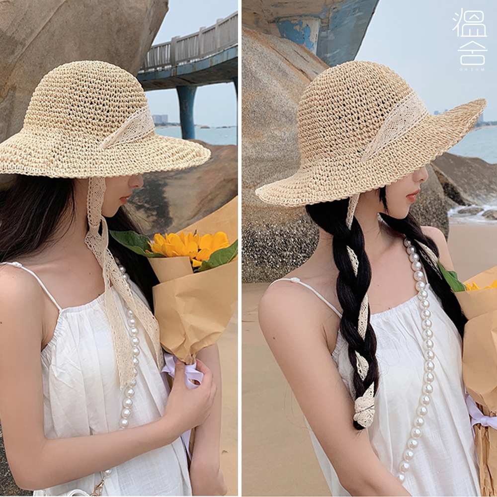 챙넓은 밀짚 모자 레이스 여행 휴가 바캉스 버킷햇 나들이 물놀이 벙거지 - 상세 이미지 2