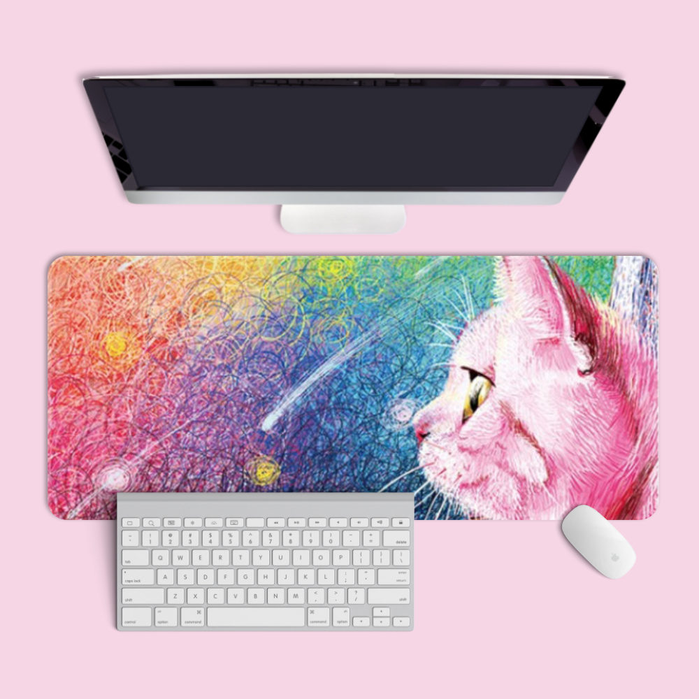 감성 디자인 핑크 고양이 마우스 장패드 80cm 와이드 게이밍 키보드 패드 두께 3mm