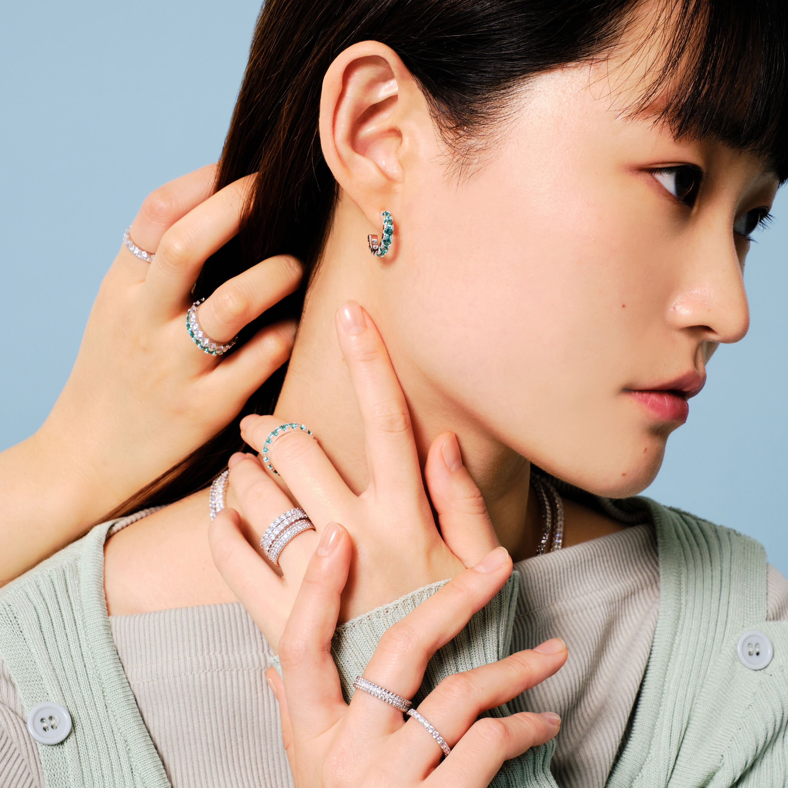 큐빅귀걸이 3mm 그린 컬러 테니스 귀걸이 - 상세 이미지 5