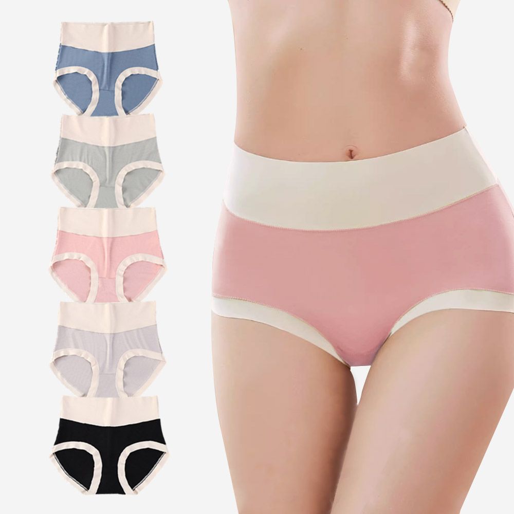 밀라노 편한 여성속옷 노라인 심리스 하이밴드 하이웨스트 투톤 면 모달 삼각팬티 5매 제품 이미지