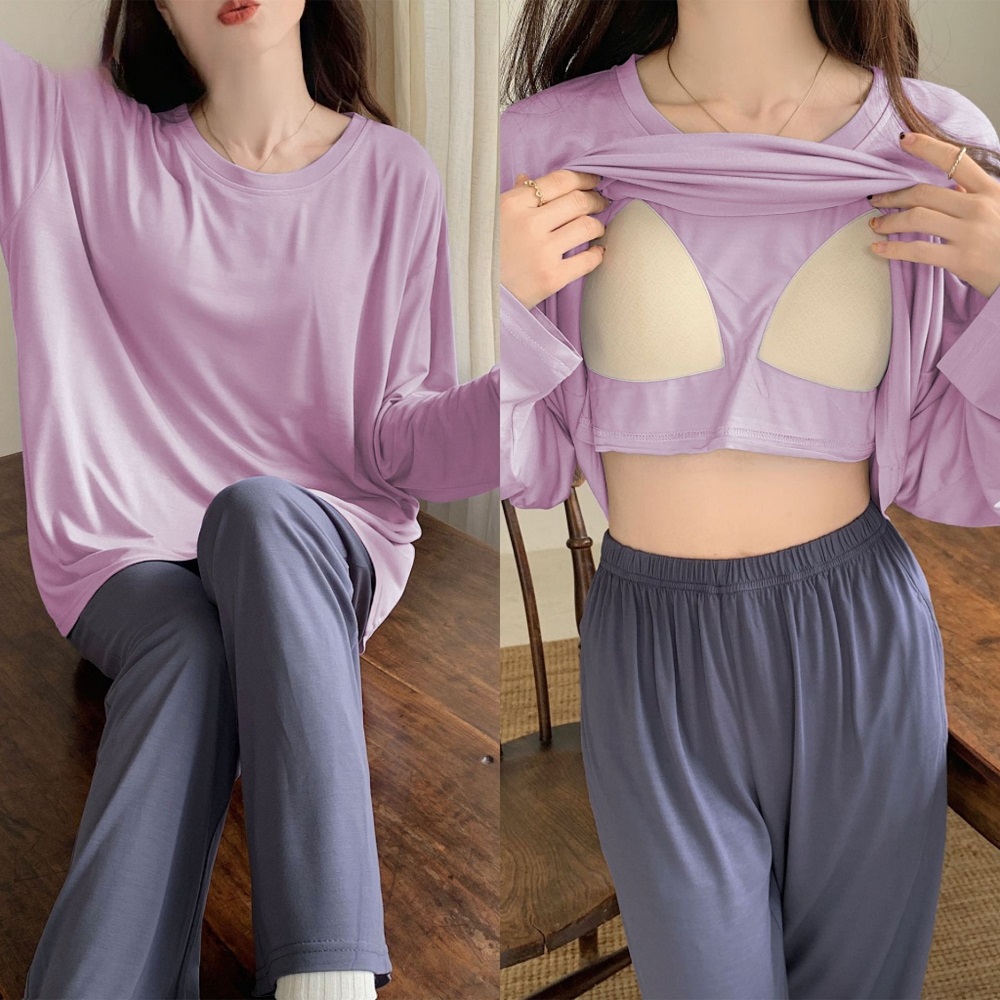 캡내장잠옷 상하세트 모달파자마 노브라 집에서입는 쓰리피스 3ps 홈웨어 - 상세 이미지 5