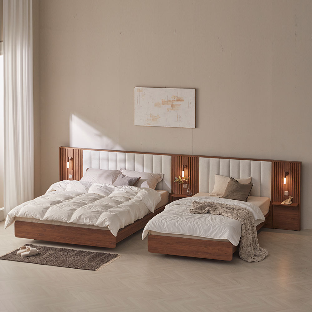 장인가구 로시 아쿠아패브릭 템바보드 호텔식침대 프레임(협탁패널1) SS 일반형