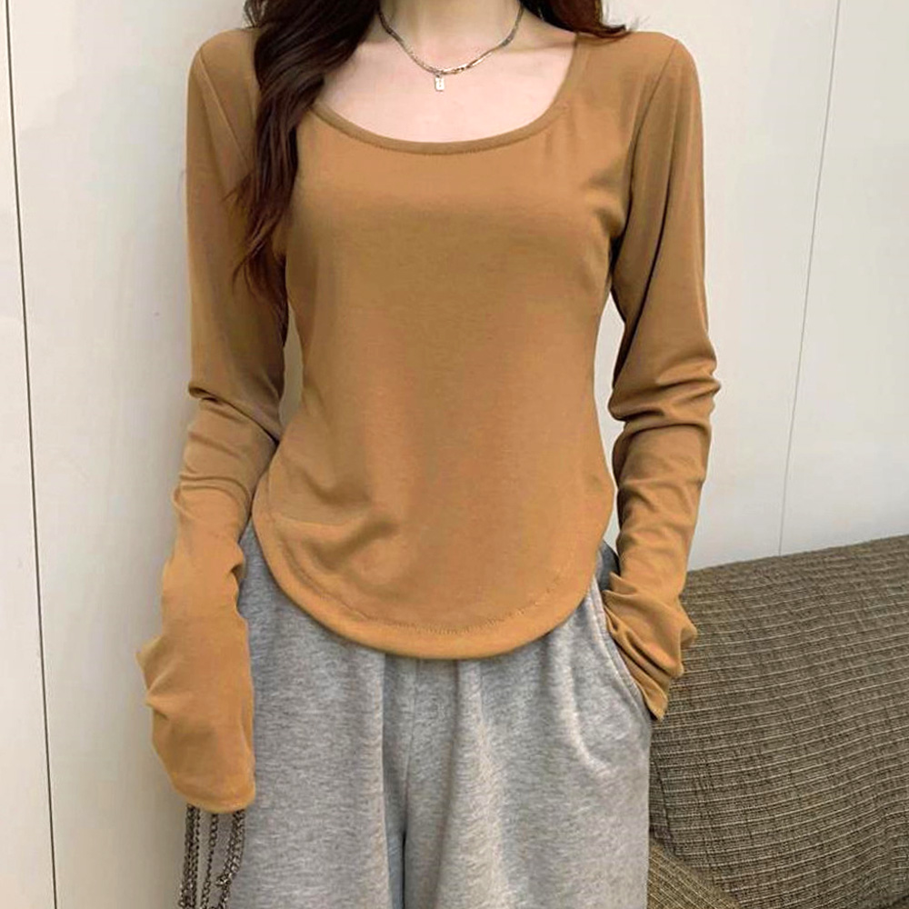 여성라운드티 긴팔 이너 무지 봄 가을 간절기 흰티 롱티 라운드넥 데일리 이미지 4