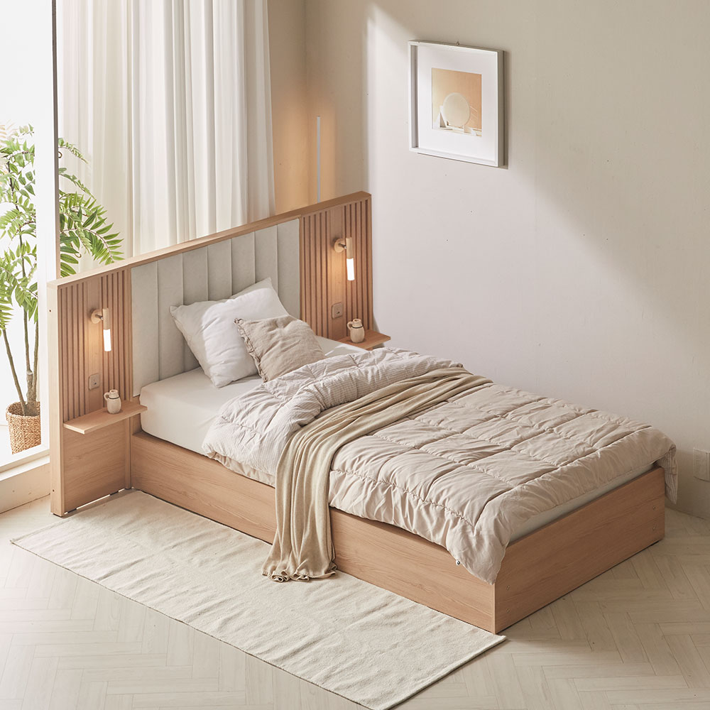 장인가구 로시 아쿠아패브릭 템바보드 호텔식침대 프레임(협탁패널1) SS 일반형