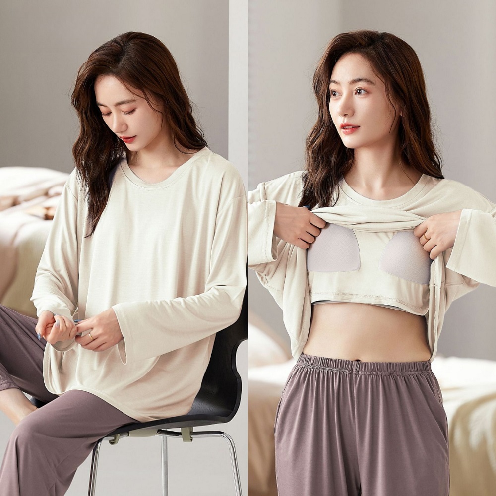 캡내장잠옷 상하세트 모달파자마 노브라 집에서입는 쓰리피스 3ps 홈웨어 이미지 4
