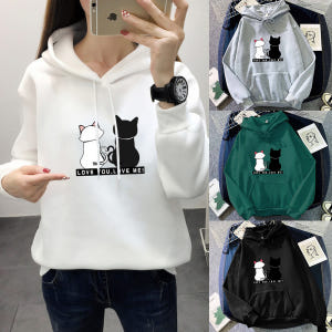 여성 오버핏 후드티 고양이 맨투맨 기모 겨울 가을 레이어드 긴팔티 착용 후기 | 사이즈/핏 총정리 - 상품 이미지 1
