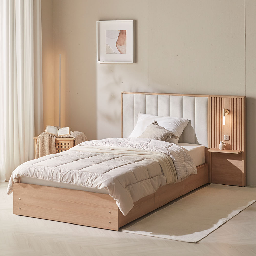 장인가구 로시 아쿠아패브릭 템바보드 호텔식침대 프레임(협탁패널1) SS 일반형