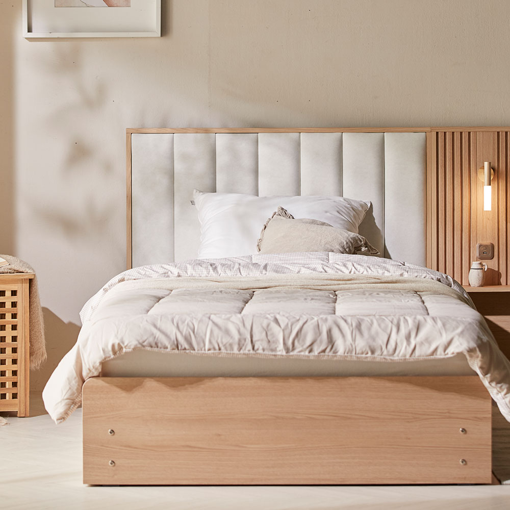 장인가구 로시 아쿠아패브릭 템바보드 호텔식침대 프레임(협탁패널1) SS 일반형