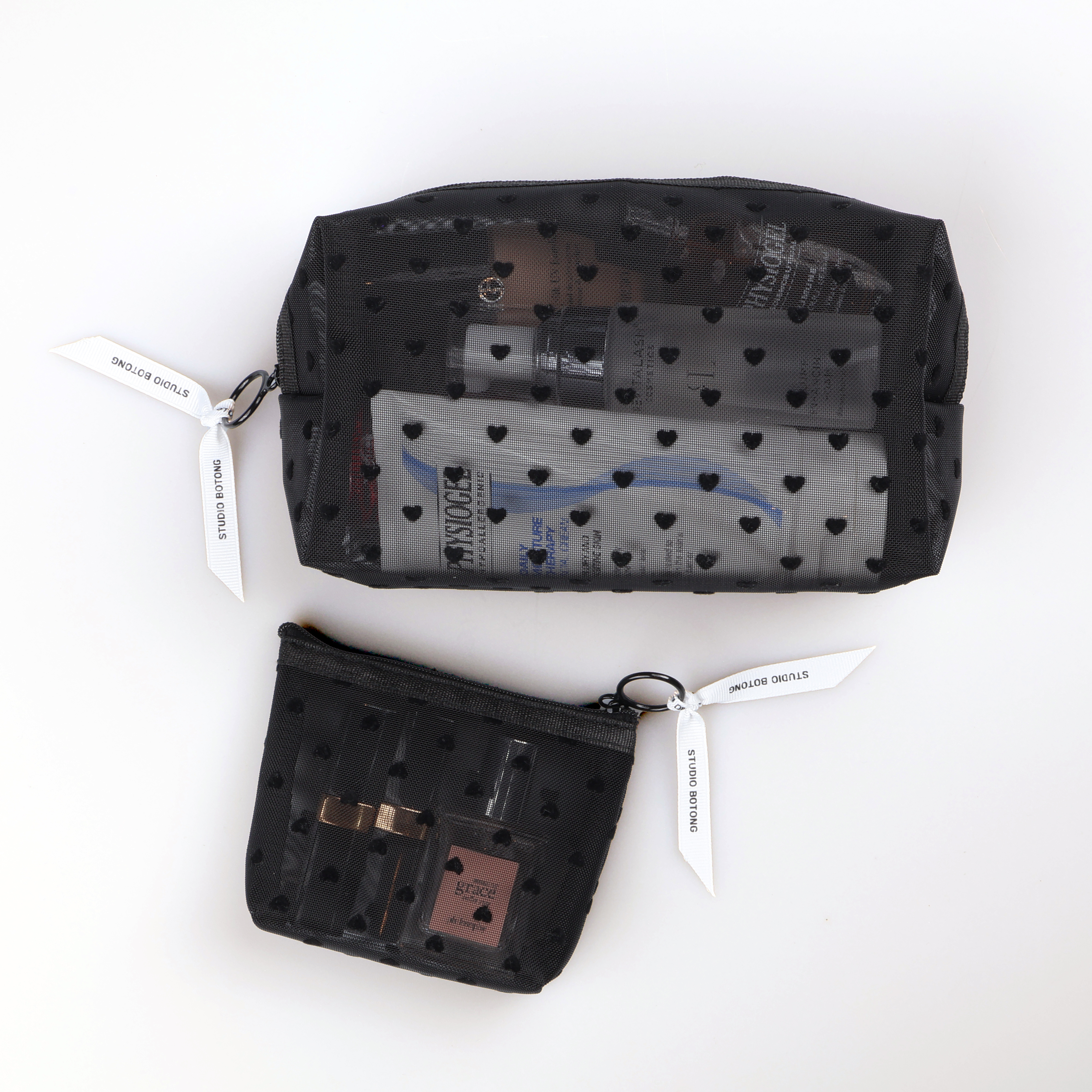 하트 무지 메쉬파우치 여행용 화장품 매쉬 립스틱 미니파우치