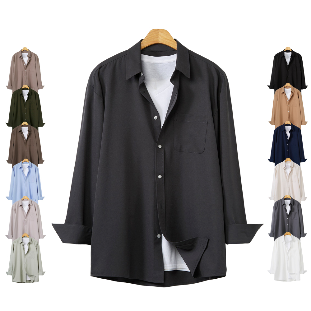 남자 셔츠 오버핏 링클프리 블랙 네이비 화이트 빅사이즈 남방 제품 이미지