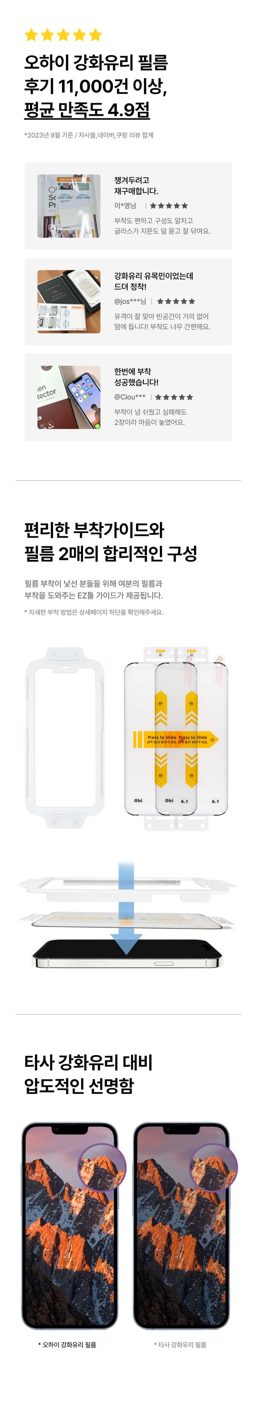 오하이 EZ툴 아이폰 15 프로 맥스 풀커버 맥스 클리어 강화유리필름  상세 이미지 5