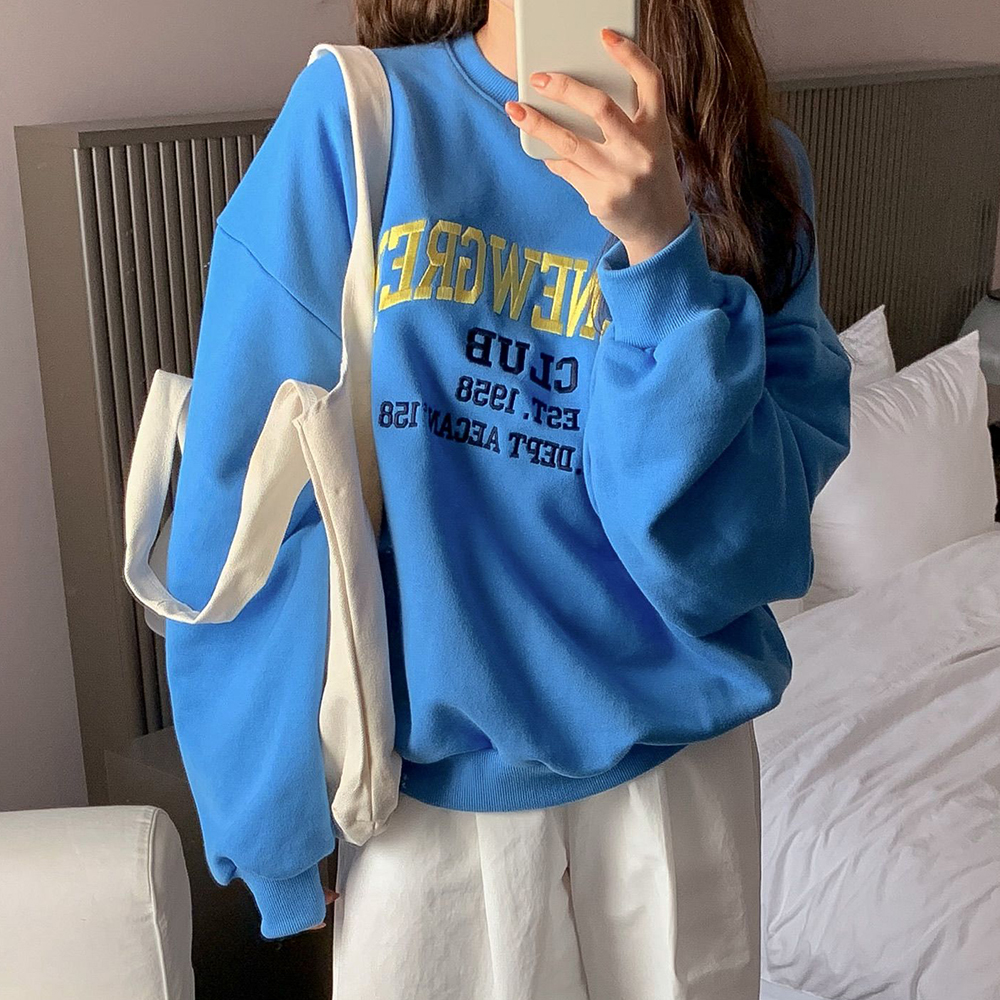 자수 오버핏맨투맨 여자 라운드 박시 맨투맨 이미지 2