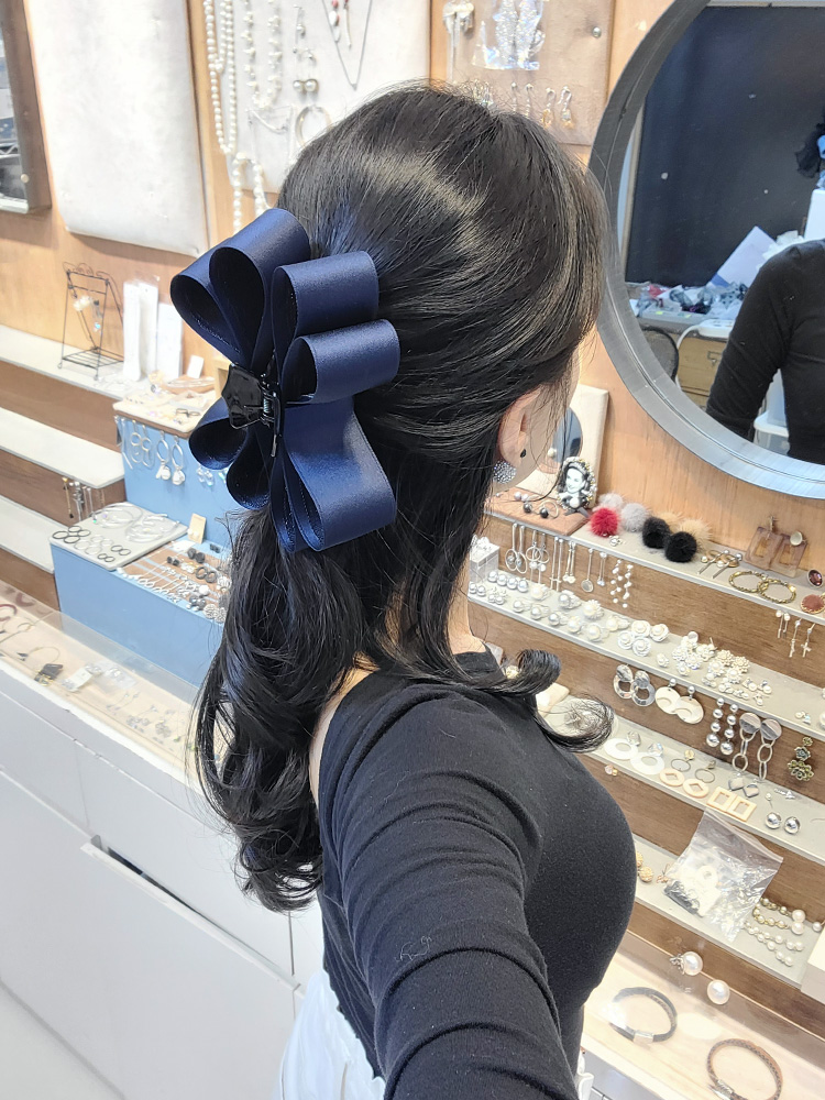 루루핀 4센치 세틴과 중앙 1.5 컬러 다양한 올림머리 리본 집게핀 - 상세 이미지 3