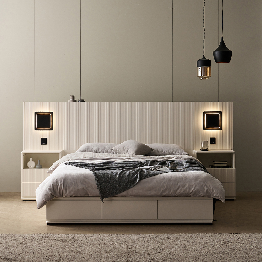 피아 신혼 부부 호텔 침대 원목 프레임 퀸 킹 사이즈 Q/K공용