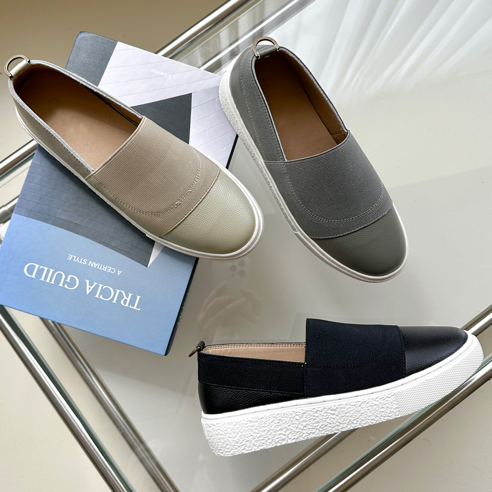 소가죽 키높이슬립온 여성 통굽 발편한 밴딩슬립온