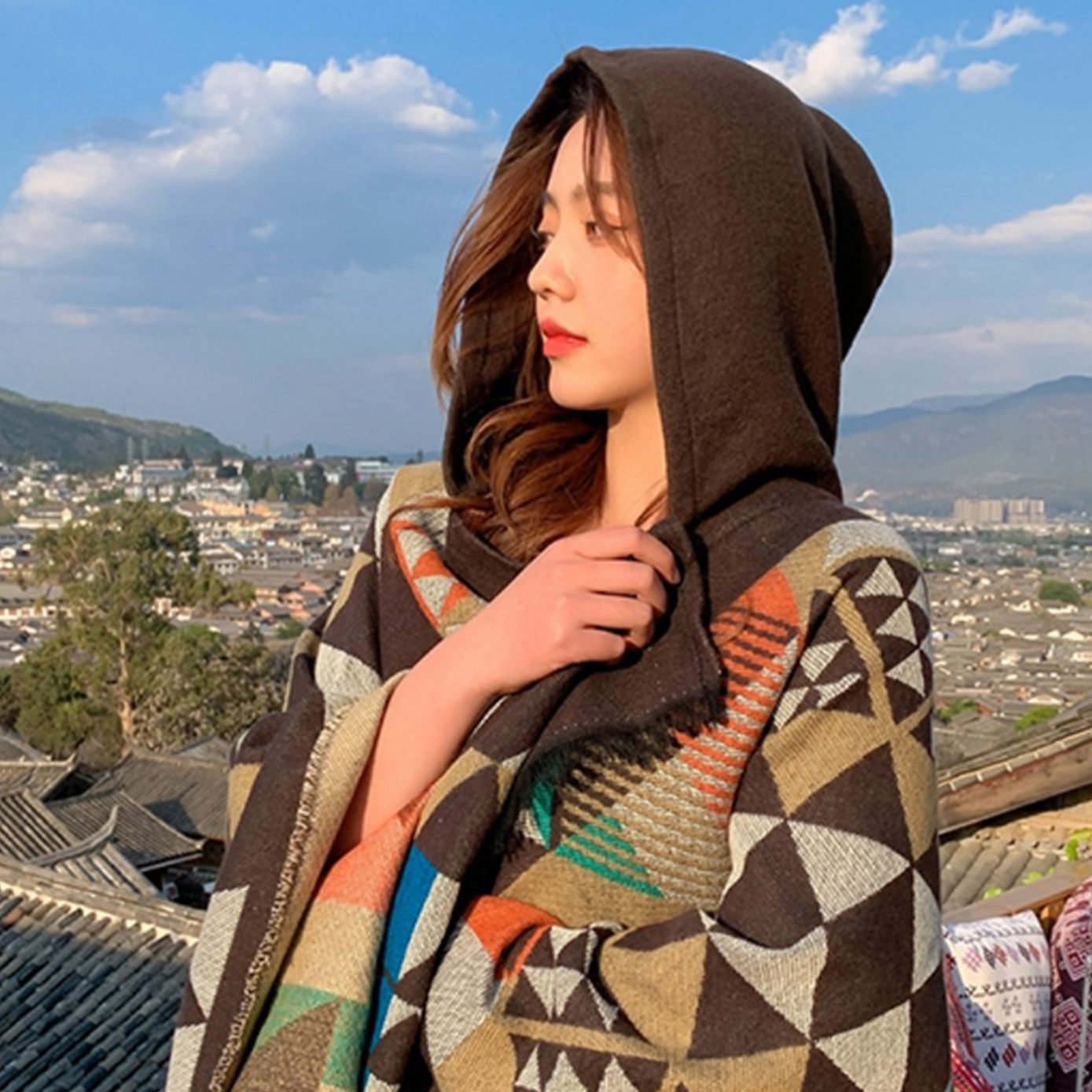 몽골판초 보헤미안 에스닉 숄 패션 망토 이미지 4