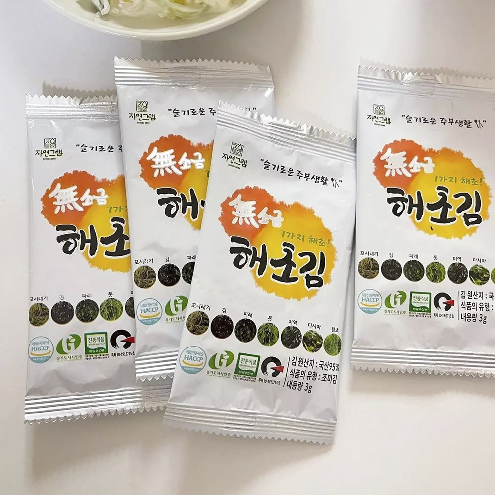 자연그램 무소금 7가지 해초김 대용량 미니 도시락김 무조미김 3gx56봉 - 상세 이미지 5