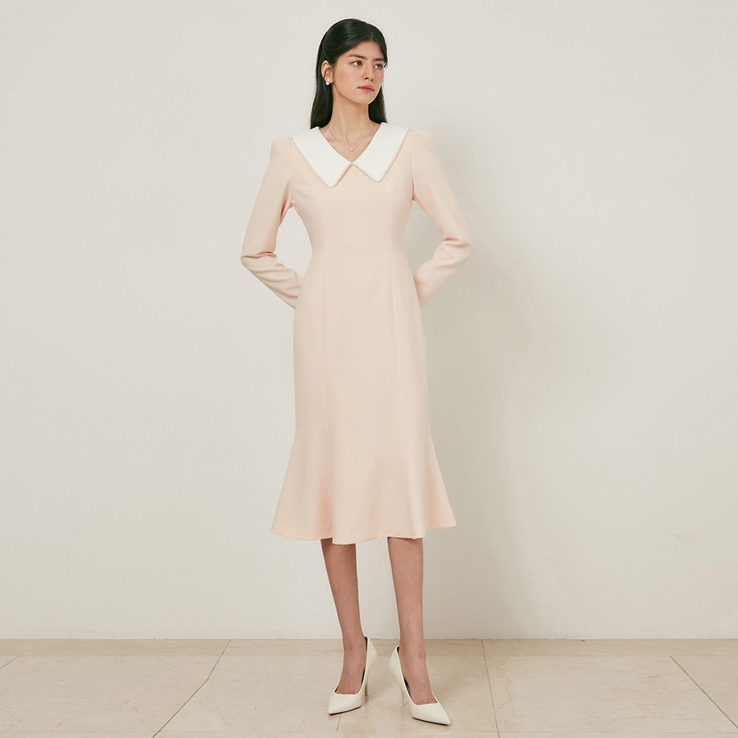 ARISA white collar mermaid dress_light pink 이미지 4