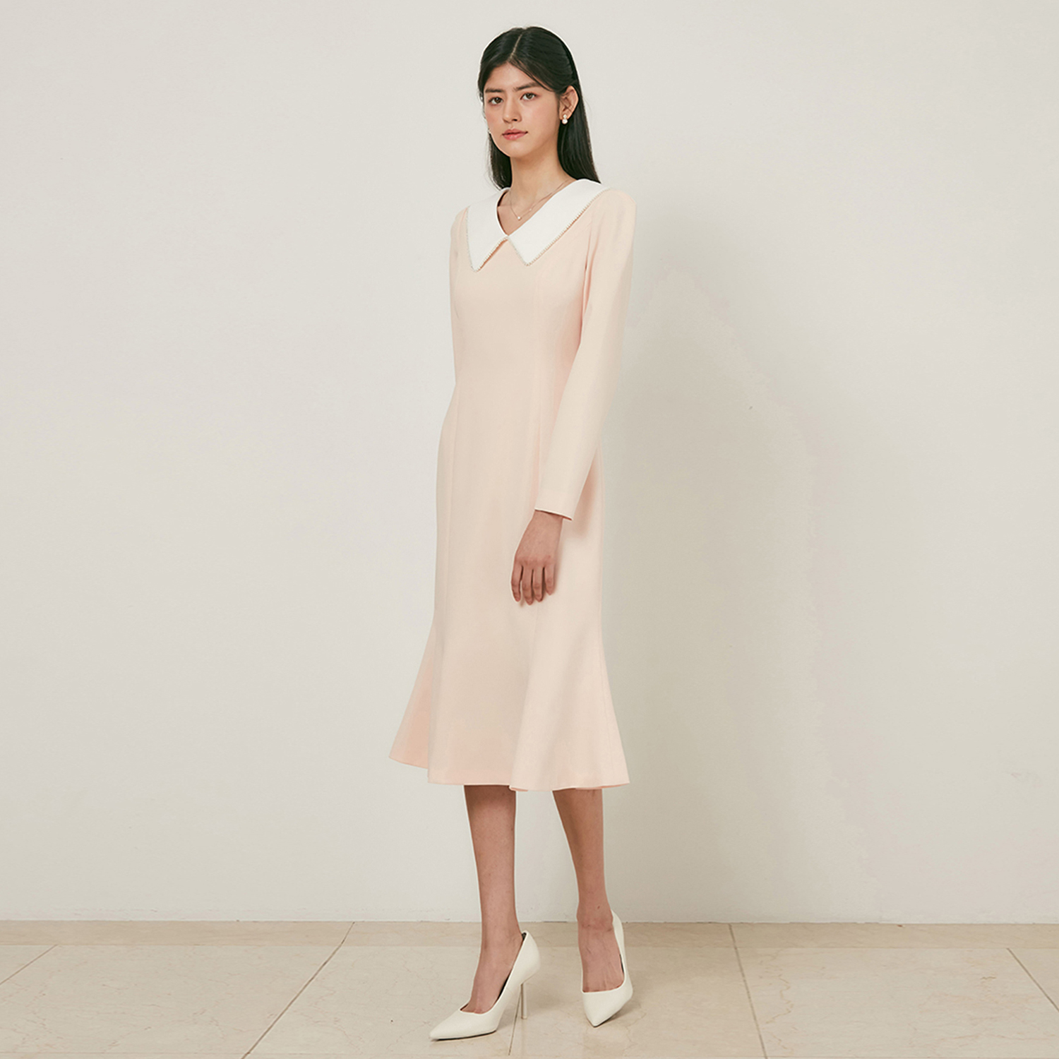 ARISA white collar mermaid dress_light pink 이미지 3