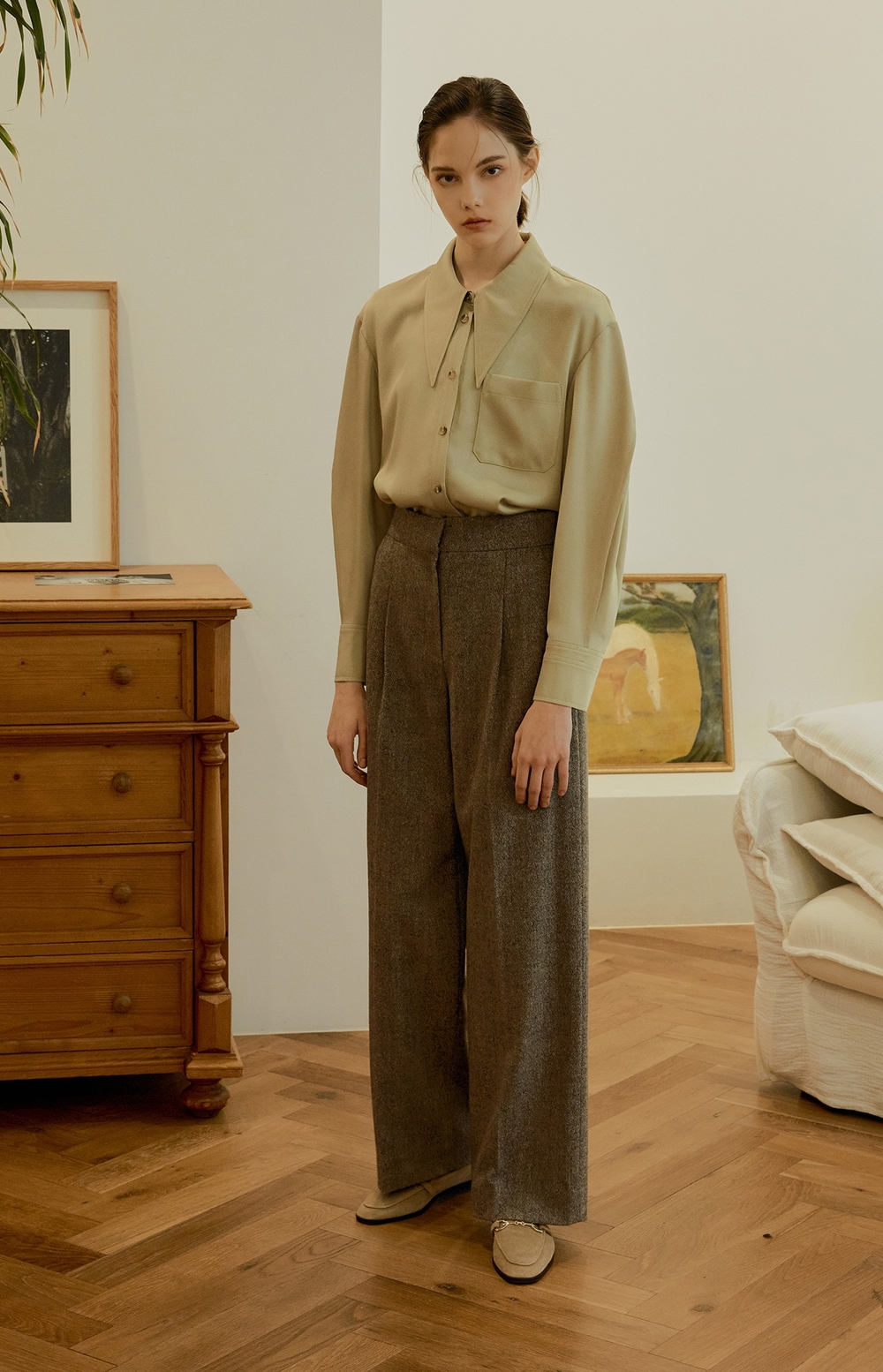 [라인스튜디오원] melange straight wool pants JWSLLK4000 : 라인스튜디오원