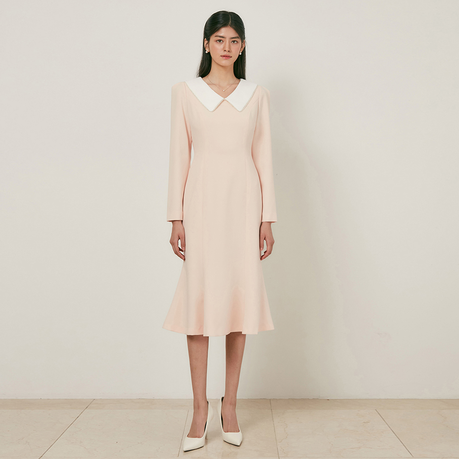ARISA white collar mermaid dress_light pink 이미지 2