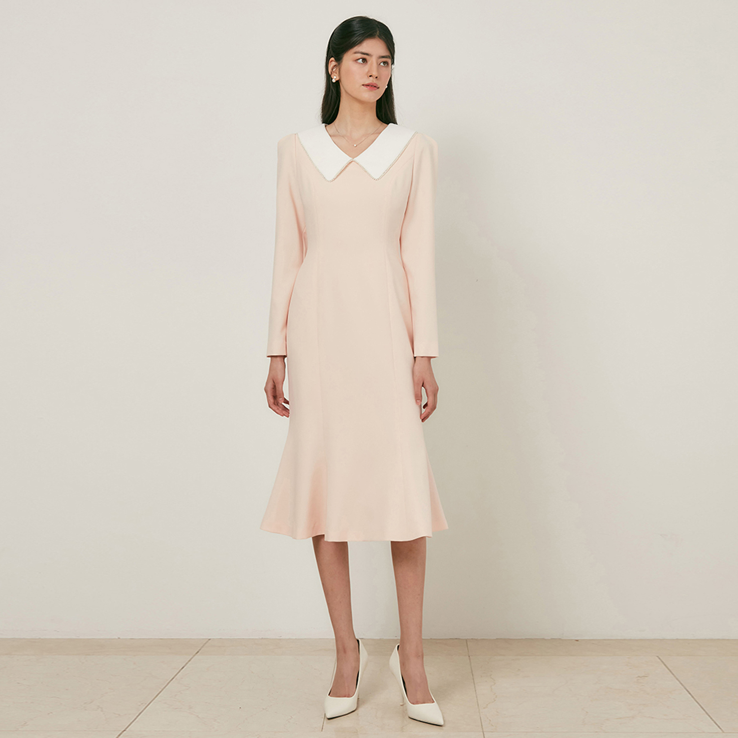 ARISA white collar mermaid dress_light pink 제품 이미지