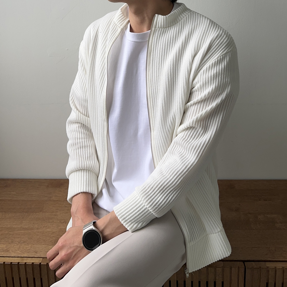 남자 가디건 골지 차이나카라 니트 투 웨이 집업 가디건