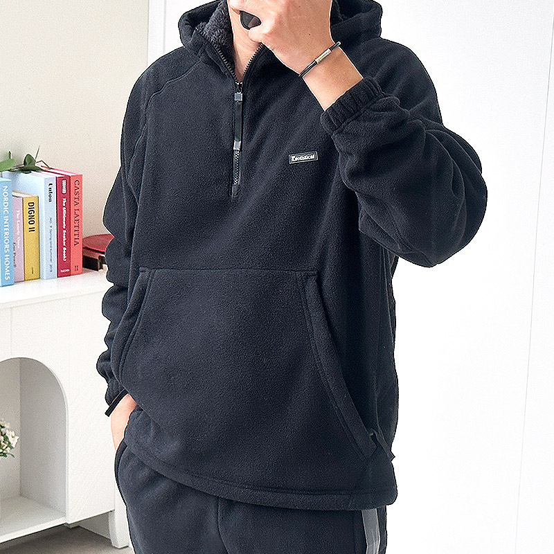 남자 양털아노락 후리스 반집업 겨울 융털 후드아노락 플리스 오버핏 빅사이즈 이미지 3