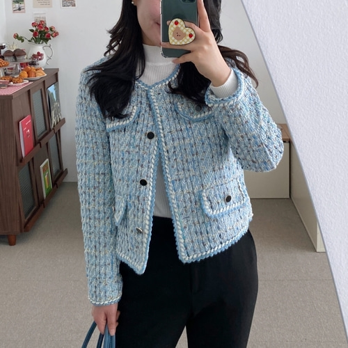 긴팔 노카라 트위드자켓 노카라자켓 이미지 4