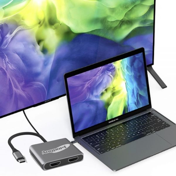 노트북 랜선젠더 USB C타입 듀얼 HDMI 컨버터 모니터 연장 확장기 - 상품 이미지