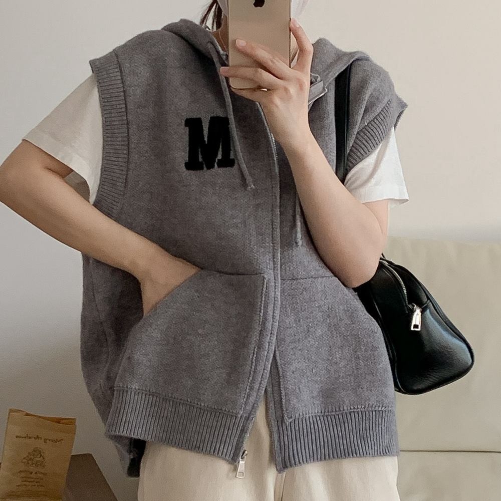 여성 후드 니트 조끼 모자 집업 간절기 가을 겨울 봄