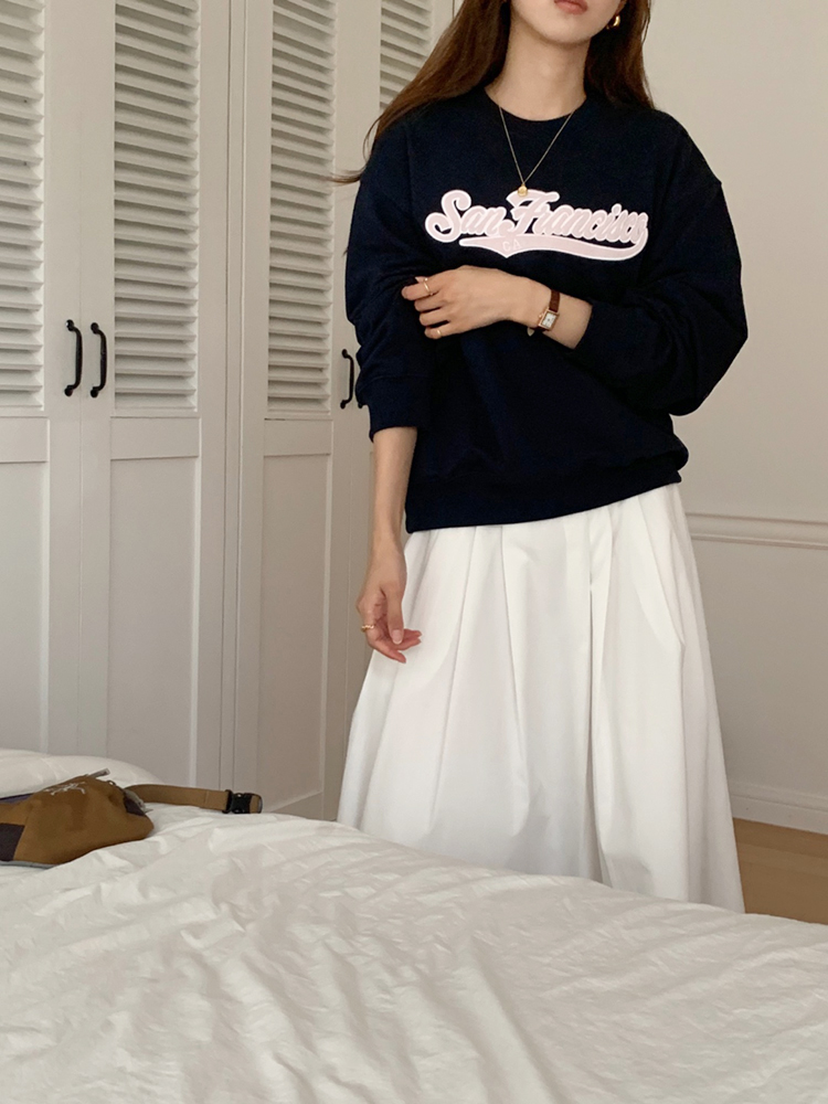 캐주얼 오버핏 자수 레터링 여성 맨투맨 면티 박스티 코튼 여자 티셔츠 이미지 3
