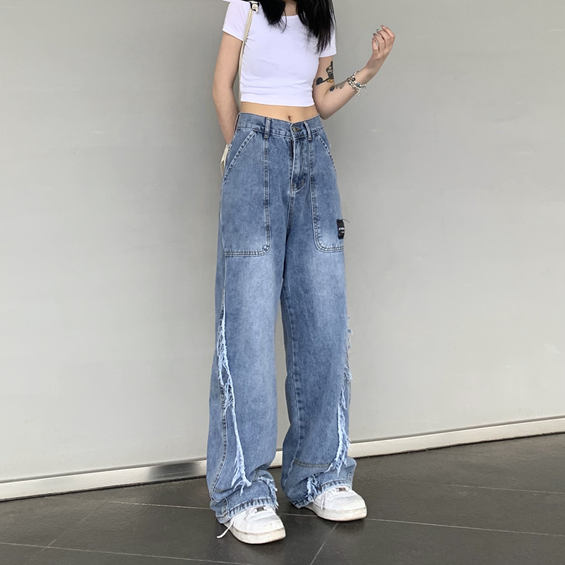 하이웨스트청바지 와이드 통 블루핏데님 봄 가을 키작녀 워싱 데님 부츠컷 연청 이미지 3
