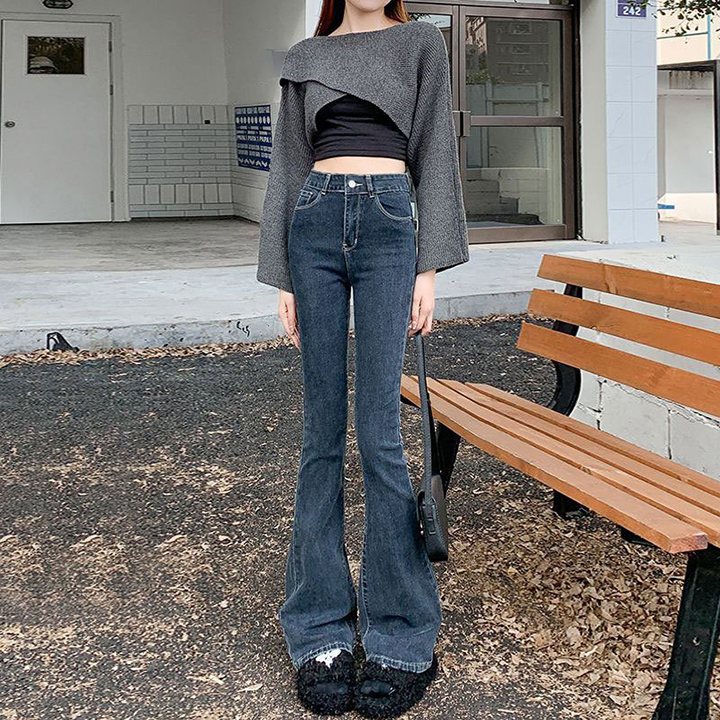 하이웨스트 부츠컷청바지 와이드 키작녀 블랙 연청 진청 데님팬츠 이미지 2