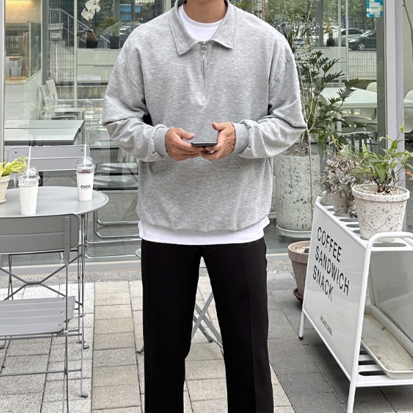 1+1 남자 킴브럴 오버핏 봄 가을 카라 하프집업 맨투맨 - 상세 이미지 5