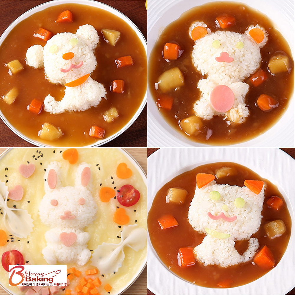 주먹밥틀 카레라이스틀 옐로우 토끼 고양이 강아지 곰돌이 4종세트 메이커 도시락틀 만들기 - 상품 이미지