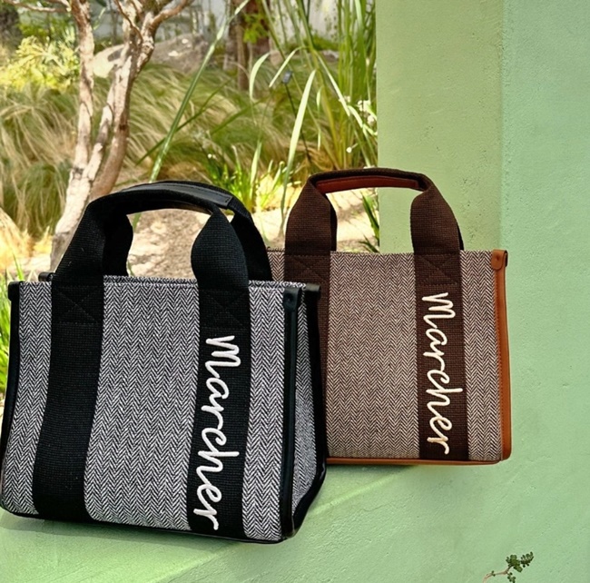 마르쉐 자수 헤링본 토트백 크로스 캔버스 사각 골프 손가방