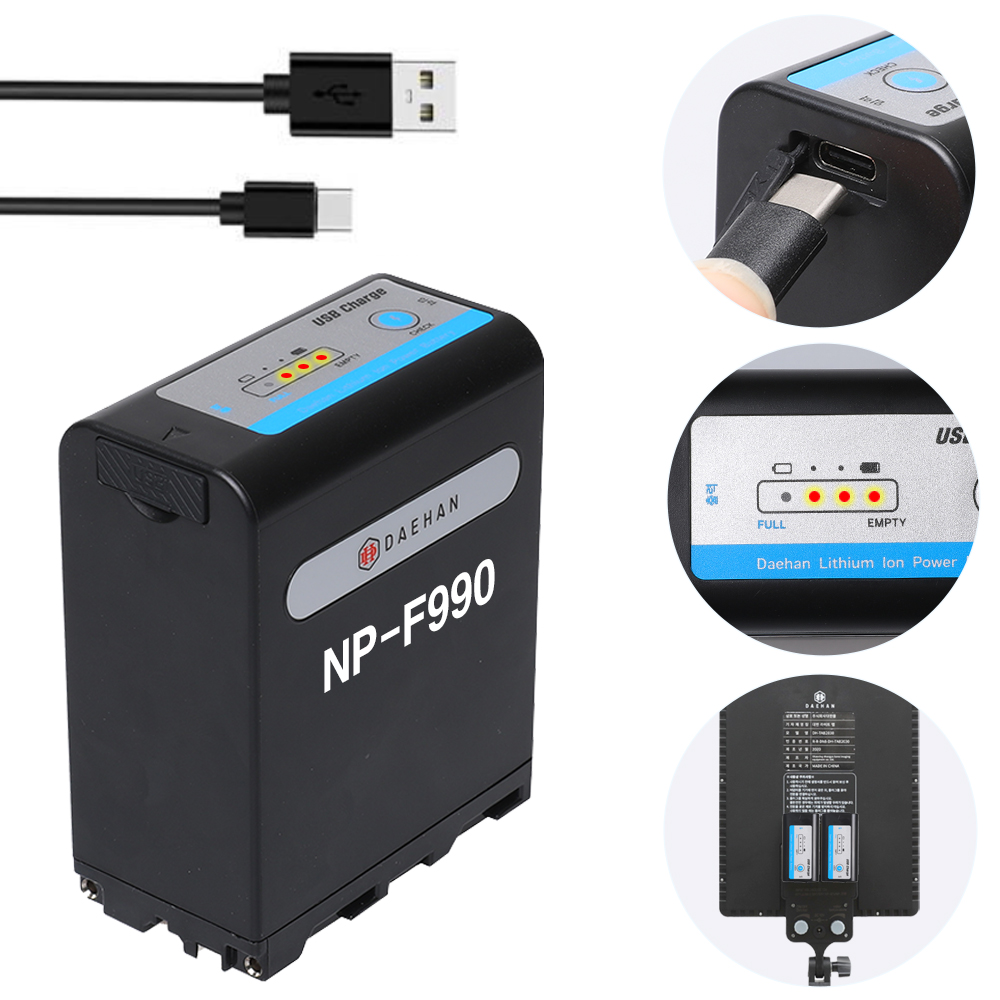 NP-F970 호환 고용량 F타입 조명 모니터 배터리 10,400mAh C타입충전 F990 - 메인 이미지