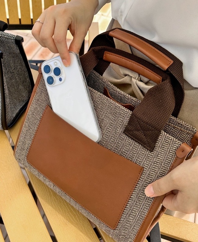 마르쉐 자수 헤링본 토트백 크로스 캔버스 사각 골프 손가방 - 상세 이미지 5