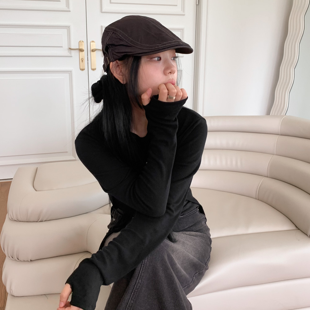 [둘레조절] 스티치 라인 빈티지 빵모자 헌팅캡 모자 4color 상세 이미지 34