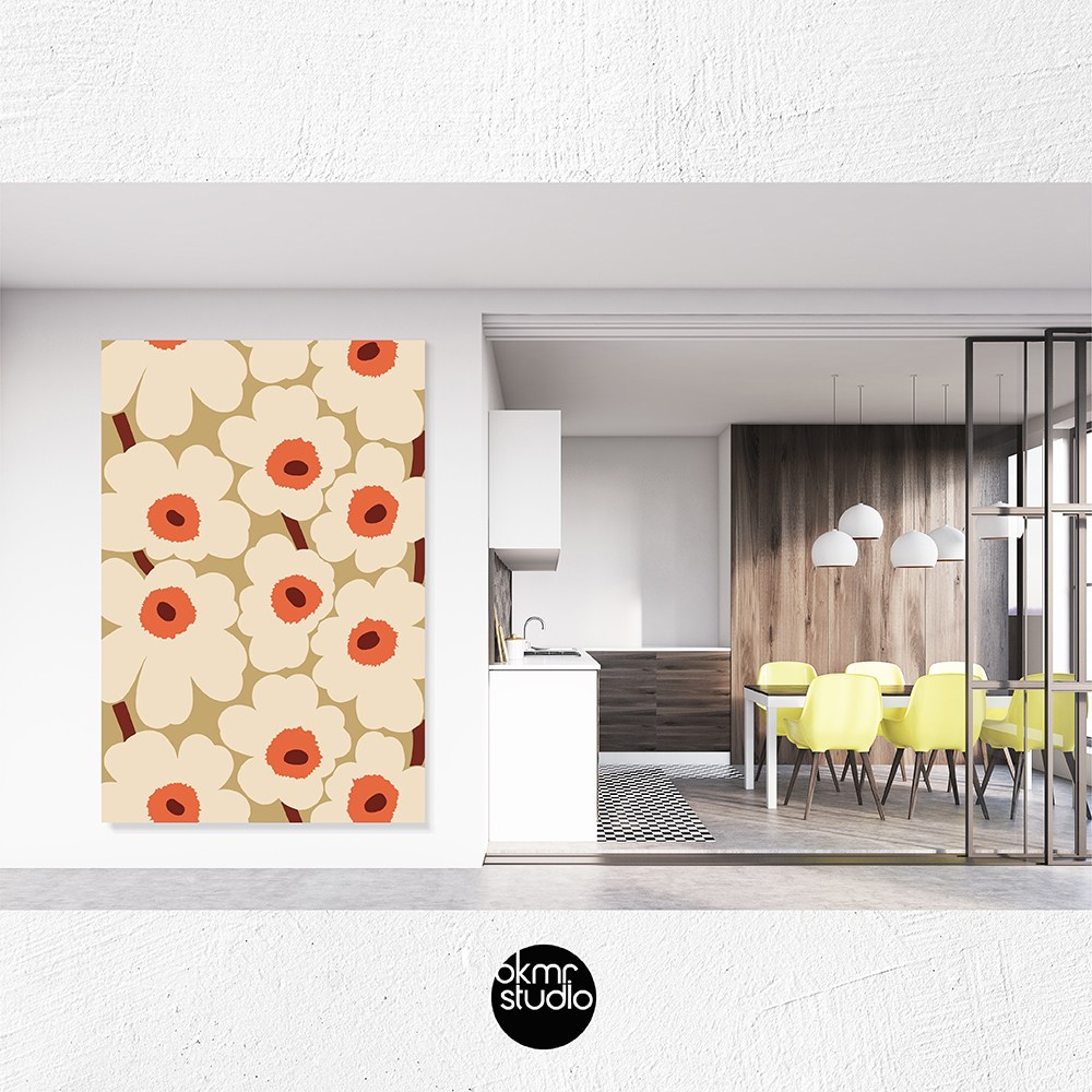 마리메꼬 우니꼬 베이지카키오렌지 캔버스 대형 거실 인테리어 꽃 그림 액자 주문 제작 이미지 6