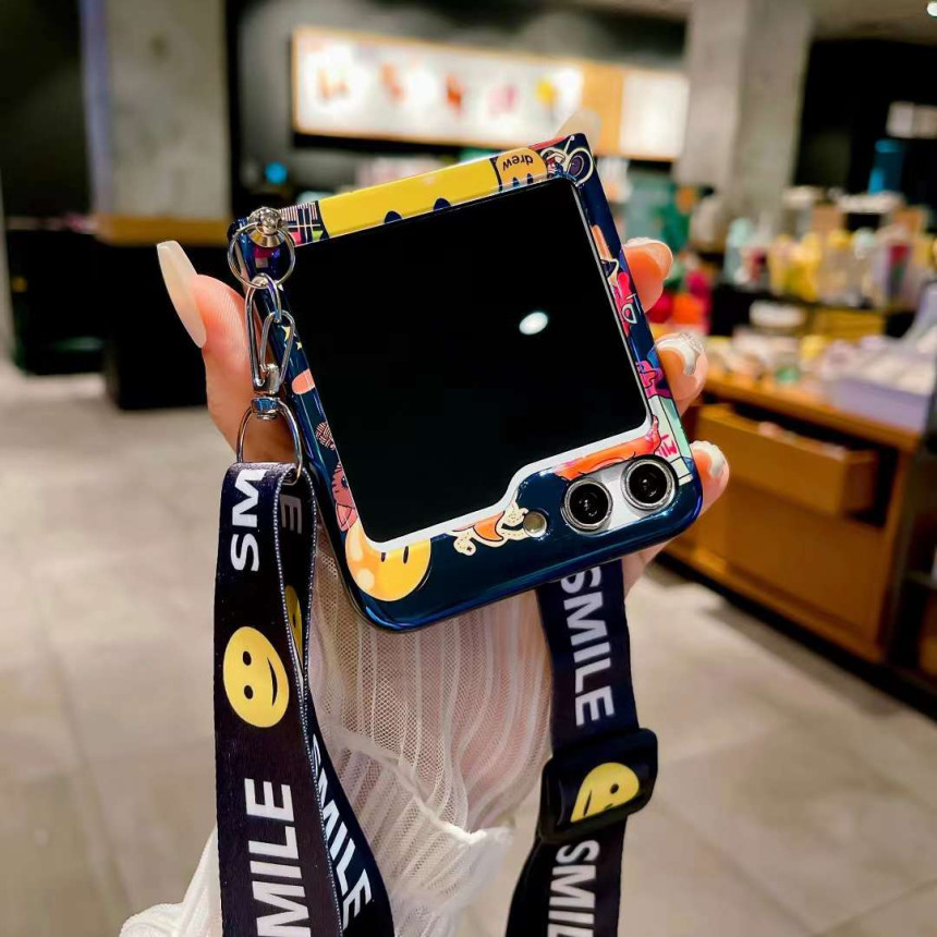 스트랩 케이스 하드 슬림 카메라보호 크로스 지플립 블루, 갤럭시Z 플립5