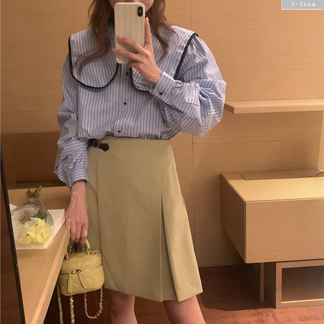 루베 스트라이프 세일러 빅카라 루즈핏 블라우스 2col 봄 가을 코튼 벌룬 제이플로우 - 상세 이미지 4