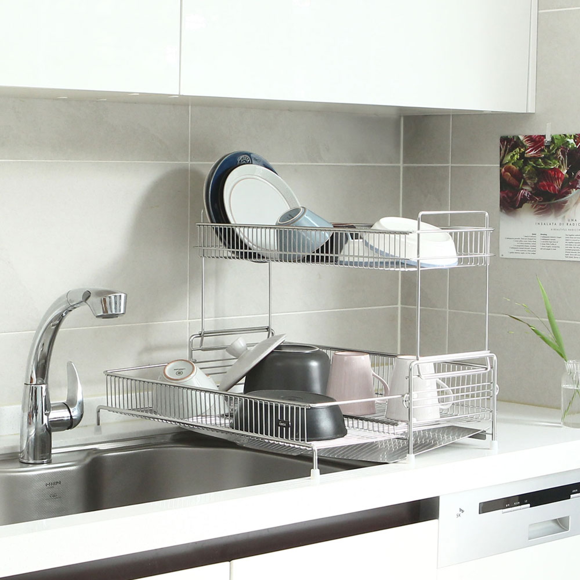 아이넥스 NEW 클린엣지S 올스텐 2단 슬림 식기건조대 물빠짐 쟁반형 설거지 그릇 건조대