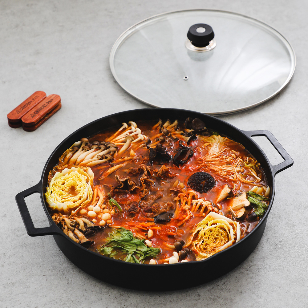 시샘 통주물 인덕션 깊은 전골 냄비 대형 그리들팬 뚜껑 우드손잡이 36cm