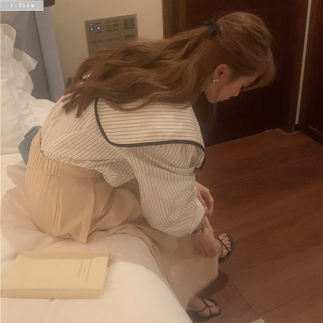 루베 스트라이프 세일러 빅카라 루즈핏 블라우스 2col 봄 가을 코튼 벌룬 제이플로우 이미지 6